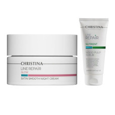 Christina Line Repair Glow — Нічний крем «Гладкість сатину» (50 мл) + Міні-скраб із деревинною целюлозою (20 мл)