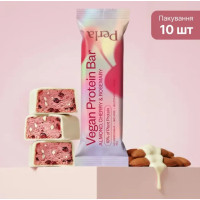 Vegan Protein Bar — протеїновий батончик у білій глазурі з мигдалем, вишнею та розмарином, Perla Helsa (набір 10 шт по 45 г)