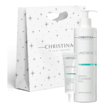 Christina Unstress – Подарочный набор Дневной крем для кожи вокруг глаз и шеи SPF 8, 30 мл + Нежное очищающее молочко, 300 мл