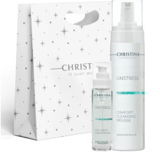 Christina Unstress – Подарочный набор Концентрат для кожи вокруг глаз и шеи, 30 мл + Очищающий мусс-комфорт, 200 мл