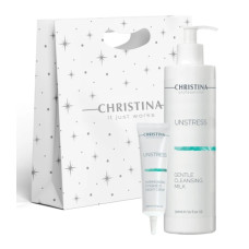 Christina Unstress – Подарочный набор Ночной крем для кожи вокруг глаз и шеи, 30 мл + Нежное очищающее молочко, 300 мл