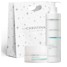 Christina Unstress – Подарочный набор Дневной крем с пробиотическим действием SPF 15, 50 мл + Нежное очищающее молочко, 300 мл