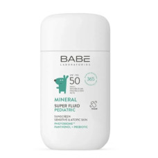 BABE PEDIATRIC-Детский солнцезащитный минеральный флюид с физическими фильтрами, пантенолом и пребиотиком spf 50, 50 мл