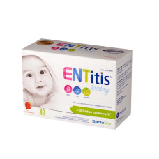 ЕНТІТІС БЕБІ ENTitis Baby 30 пакетиків — порошок для дітей від 6 місяців, Streptococcus salivarius K12, вітамін D, полуничний смак