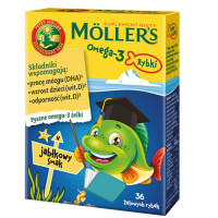 Рыбий жир для детей с витамином D3 и яблочным вкусом, Mollers Omega-3, желейные рыбки, 36 шт – поддержка мозга, костей и иммунитета