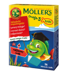 Рыбий жир для детей с витамином D3 и малиновым вкусом, Mollers Omega-3, желейные рыбки, 36 шт – поддержка мозга, костей и иммунитета