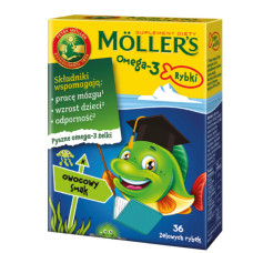 Рыбий жир для детей с витамином D3 и фруктовым вкусом, Mollers Omega-3, желейные рыбки – поддержка мозга, костей и иммунитета, 36 шт.