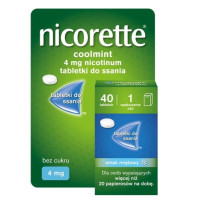 Nicorette Нікоретте Coolmint 4 мг пастилки для розсмоктування від куріння, нікотин 4 мг, нікотинозамісна терапія, засіб від нікотинової залежності, зменшення тяги до сигарет, м’ятний смак, без цукру, 40 шт