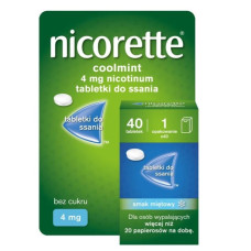 Nicorette Никоретте Coolmint 4 мг пастилки для рассасывания от курения, никотин 4 мг, никотинозаместительная терапия, средство от никотиновой зависимости, уменьшение тяги к сигаретам, мятный вкус, без сахара, 40 шт.