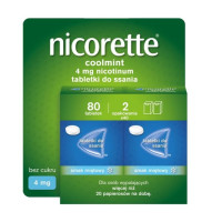 Nicorette Нікоретте Coolmint 4 мг пастилки для розсмоктування від куріння, нікотин 4 мг, нікотинозамісна терапія, засіб від нікотинової залежності, зменшення тяги до сигарет, м’ятний смак, без цукру, 80 шт