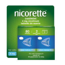 Nicorette Никоретте Coolmint 4 мг пастилки для рассасывания от курения, никотин 4 мг, никотинозаместительная терапия, средство от никотиновой зависимости, уменьшение тяги к сигаретам, мятный вкус, без сахара, 80 шт.