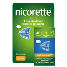 Nicorette Никоретте Fruit 4 мг пастилки для рассасывания от курения, никотин 4 мг, никотинозаместительная терапия, средство от никотиновой зависимости, уменьшение тяги к сигаретам, фруктовый вкус, без сахара, 40 шт