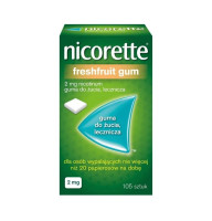 Nicorette Нікоретте Fresh Fruit gum 2 мг — нікотинова жувальна гумка (жуйка) від куріння, фруктовий смак, нікотинозамісна терапія, 105 шт